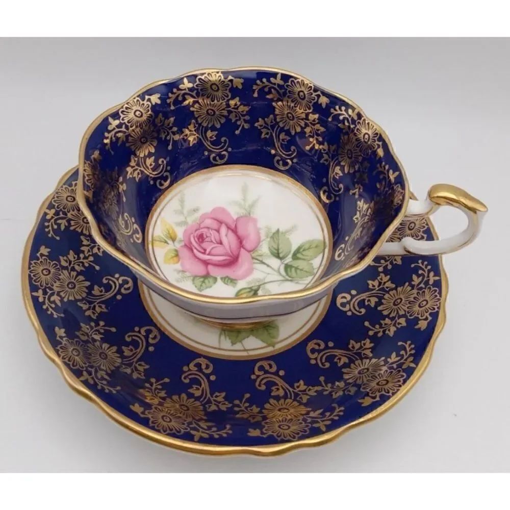 Rare Vintage Paragon Cup and Saucer Cobalt Blue with Gold Trim